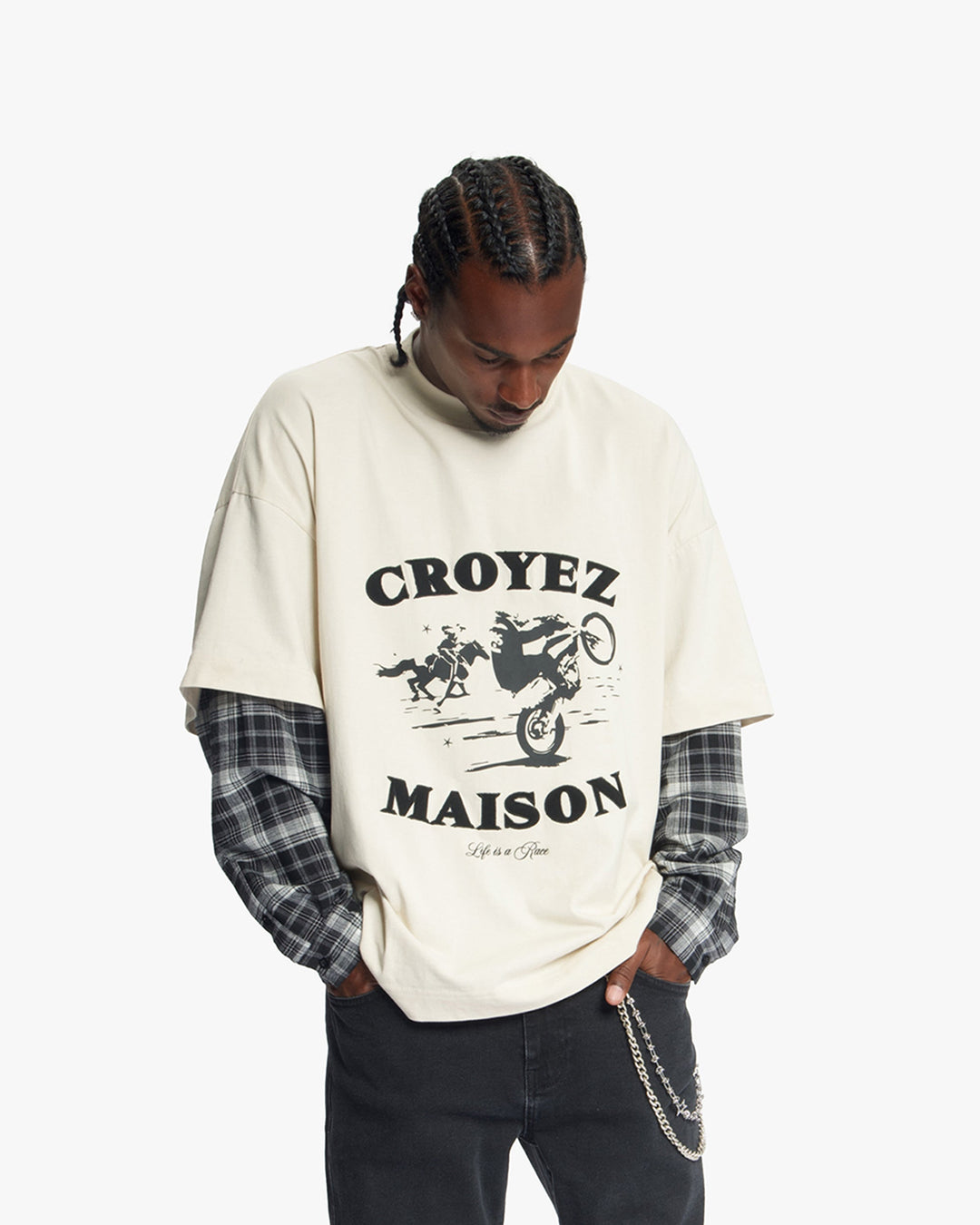 Croyez Layered Race T-Shirt | Light Beige