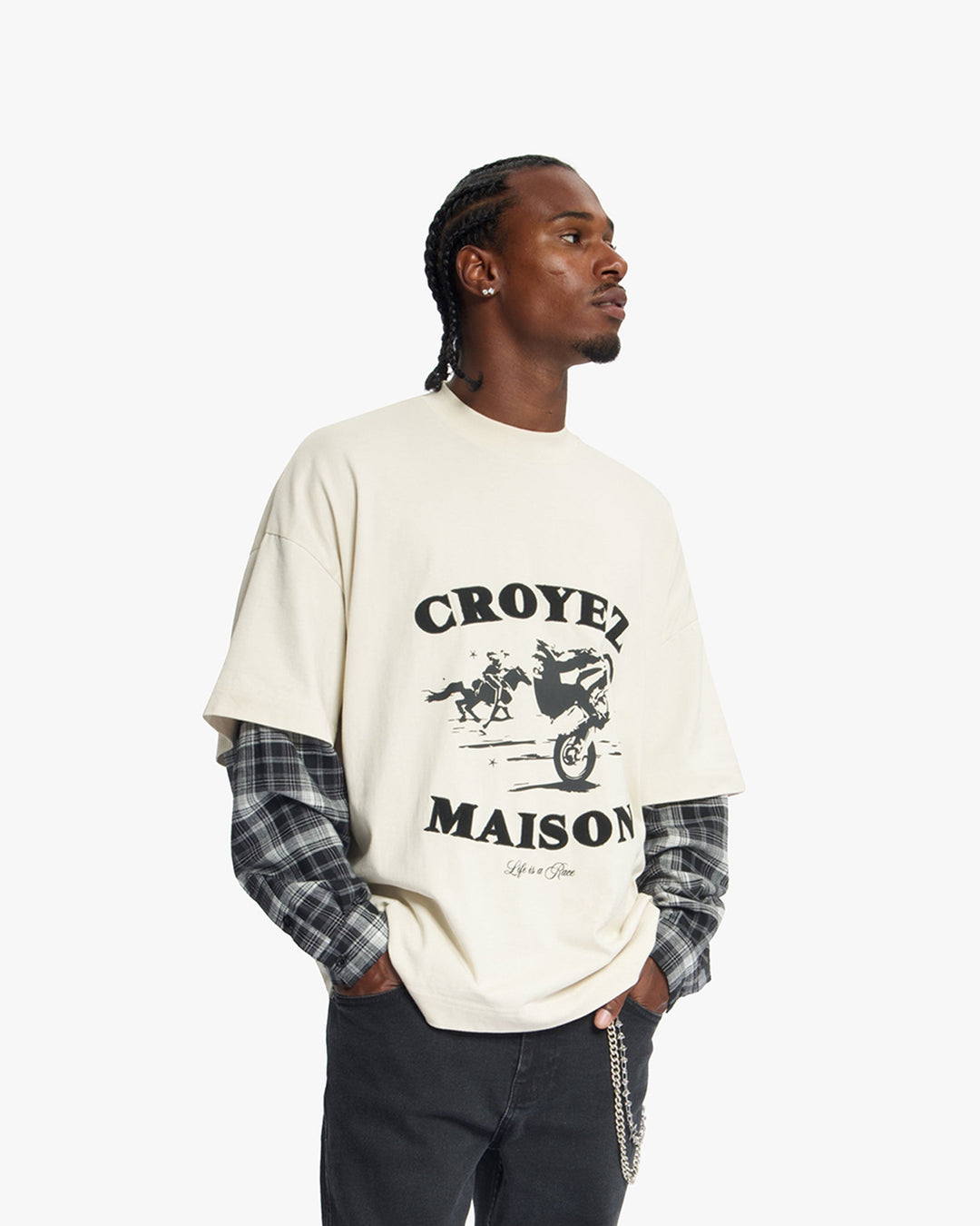 Croyez Layered Race T-Shirt | Light Beige